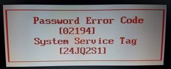 dell password error code