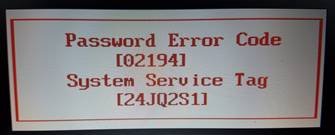 dell password error code